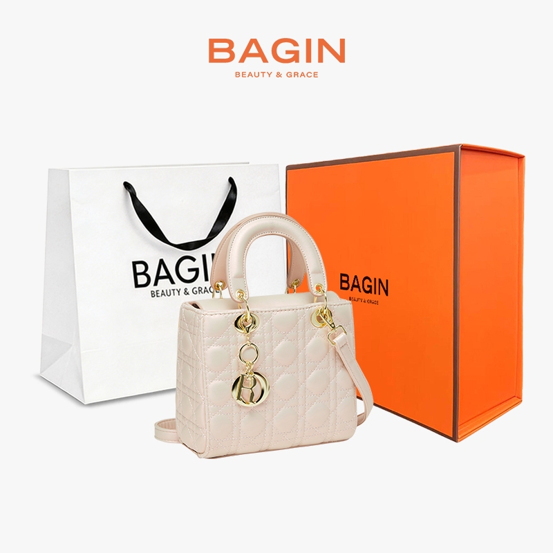 BAGIN Túi Xách Nữ Dáng Vuông Da Ánh Trân Châu Mềm Cao Cấp Tặng Kèm Charm Dây Đeo