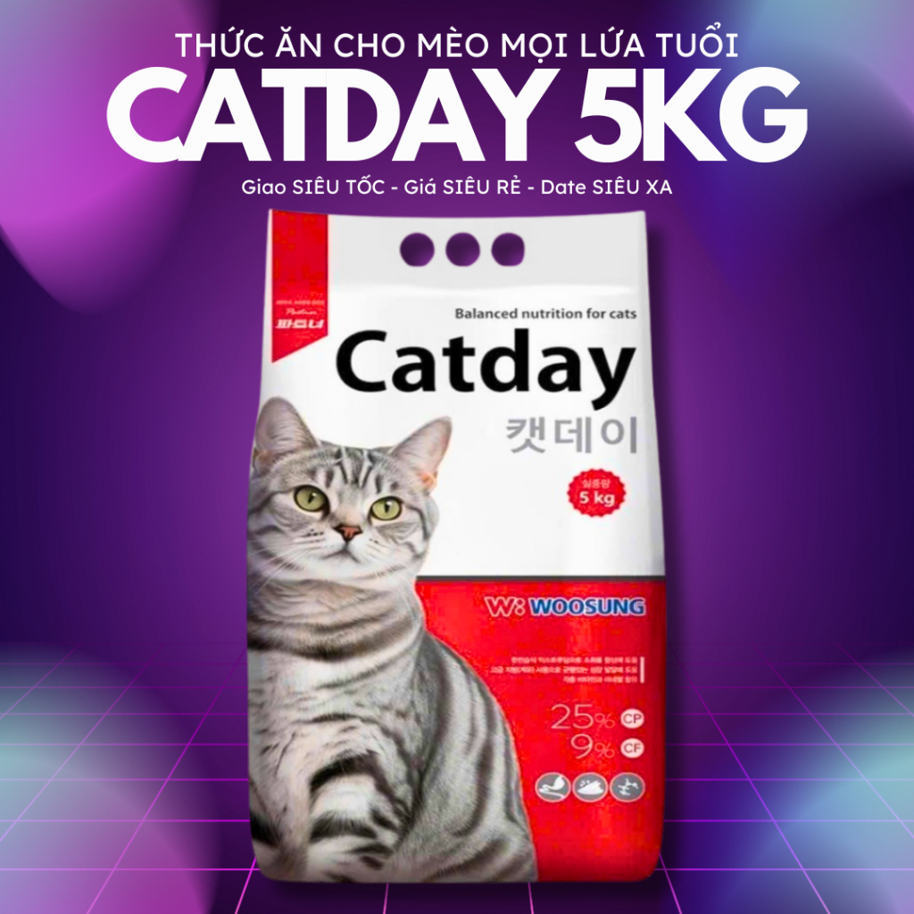 [5KG] CATDAY - Hạt Hàn Quốc cho mèo mọi lứa tuổi - Giá rẻ, date xa, hạt nhỏ, 25% siêu đạm
