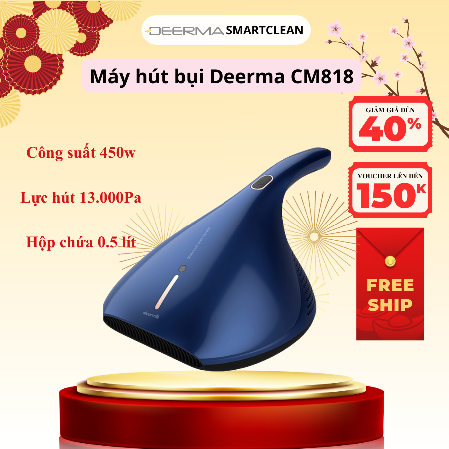 Máy hút bụi đệm giường DEERMA CM818 - Đèn UV diệt khuẩn, Tự ngắt điện - Bảo hành 12 tháng