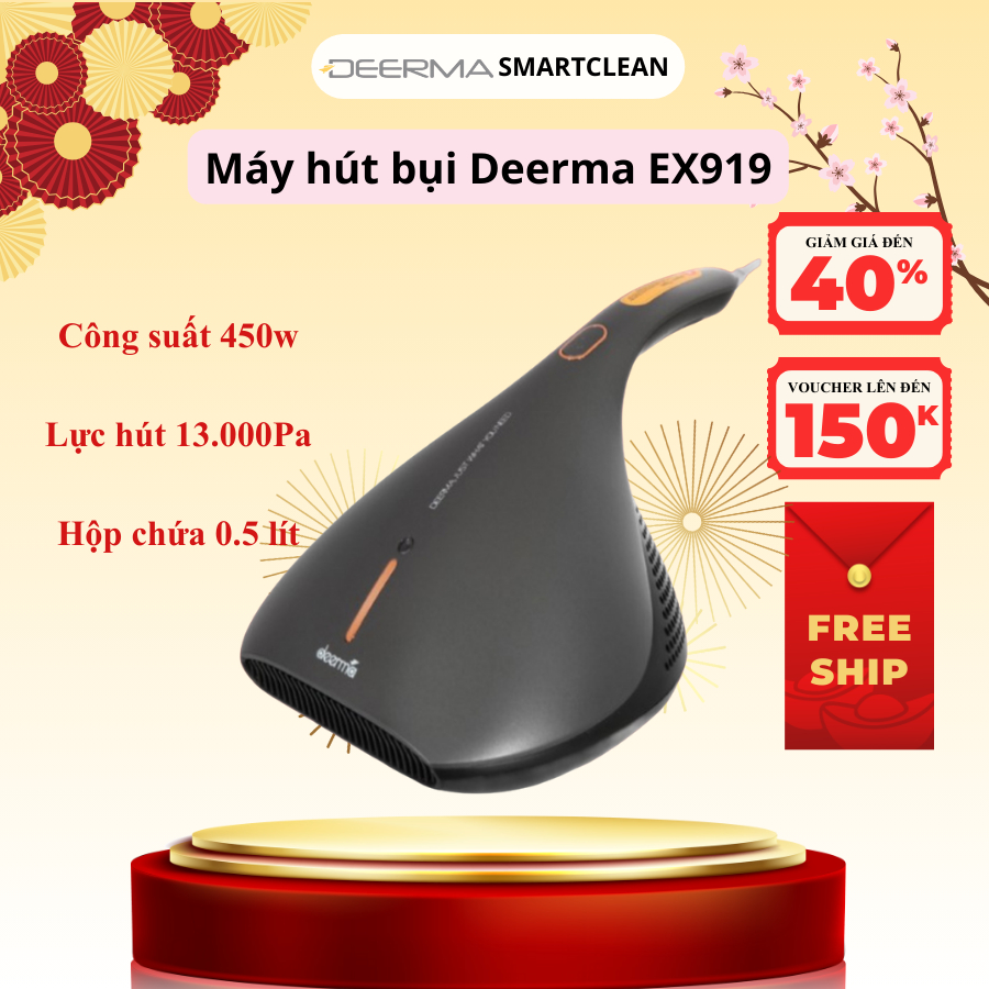 Máy Hút Bụi Giường Nệm DEERMA EX919 (13,000 Pa) - Đèn UV diệt khuẩn, Tự ngắt điện - Bảo hành 1 Năm