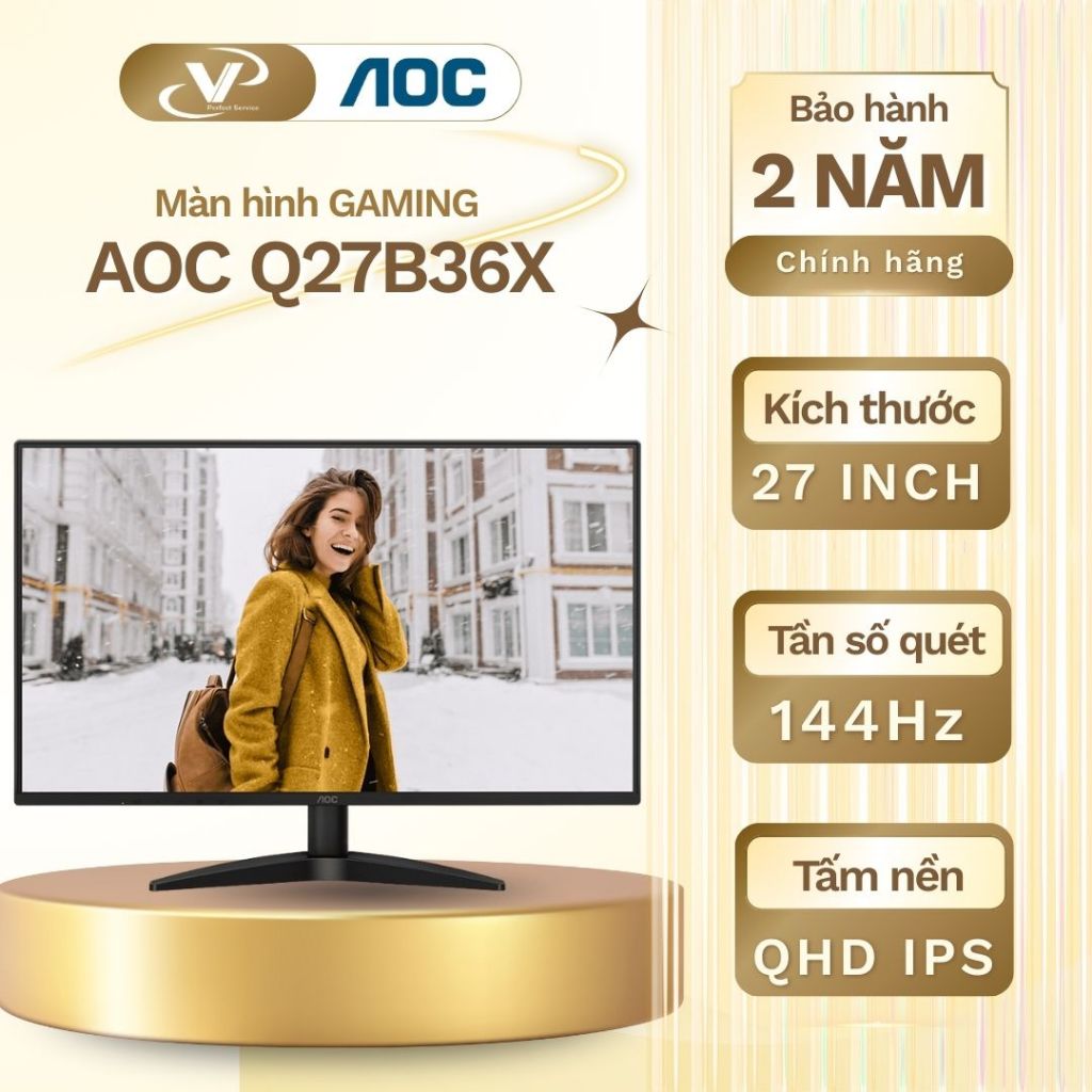 [GH Đảm bảo] Màn hình Gaming 2K  AOC Q27B36X 27" QHD IPS 144Hz - Bảo hành 3 năm chính hãng