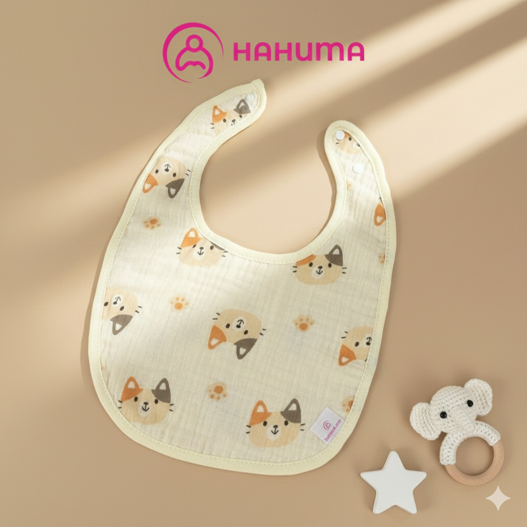 Yếm Cho Bé Siêu Mềm Hahuma – Giữ Ấm, Thấm Dãi, Ăn Dặm Tiện Lợi