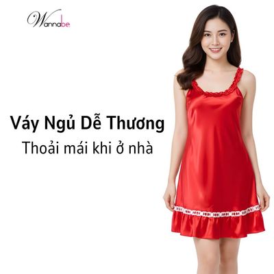 Đầm ngủ lụa WANNABE váy ngủ nữ nhúng bèo 2 dây vai lai đầm mang lại vẻ dễ thương cho bạn gái DNS09