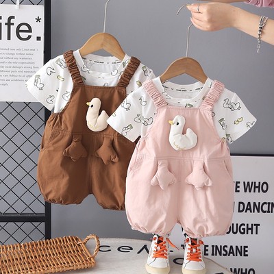 Set Áo Thun Tay Ngắn Yếm Quần Họa Tiết Vịt Cho Bé 1-5 Tuổi MINTSCLOSET Quảng Châu - YE5232