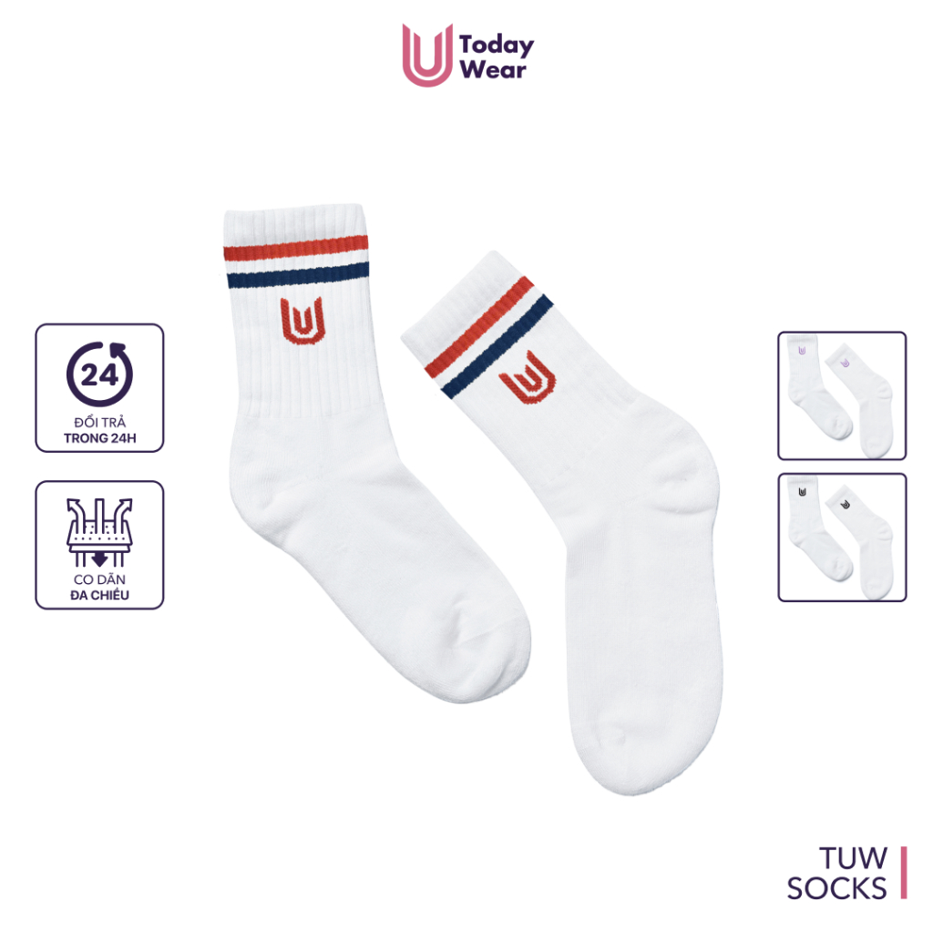 Tất vớ nữ thể thao cao cổ Today U Wear chất liệu co giãn thoáng mát có lớp đệm chống chai