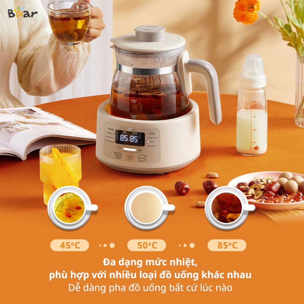 Bear Bình Đun Nước Pha Sữa Đa Năng 1.2L Đun Nhanh Giữ Nhiệt Lâu Hâm Sữa Cho Bé Pha Sữa Bột Tiện Dụng