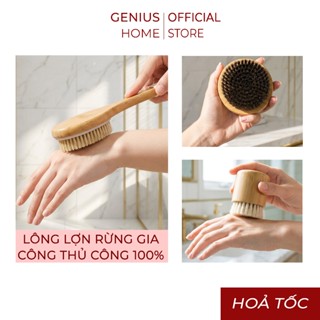   LÔNG LỢN RỪNG  Bàn chải khô body tẩy tế bào chết lông lợn rừng cán gỗ tre massage body tự nhiên kháng khuẩn G10 