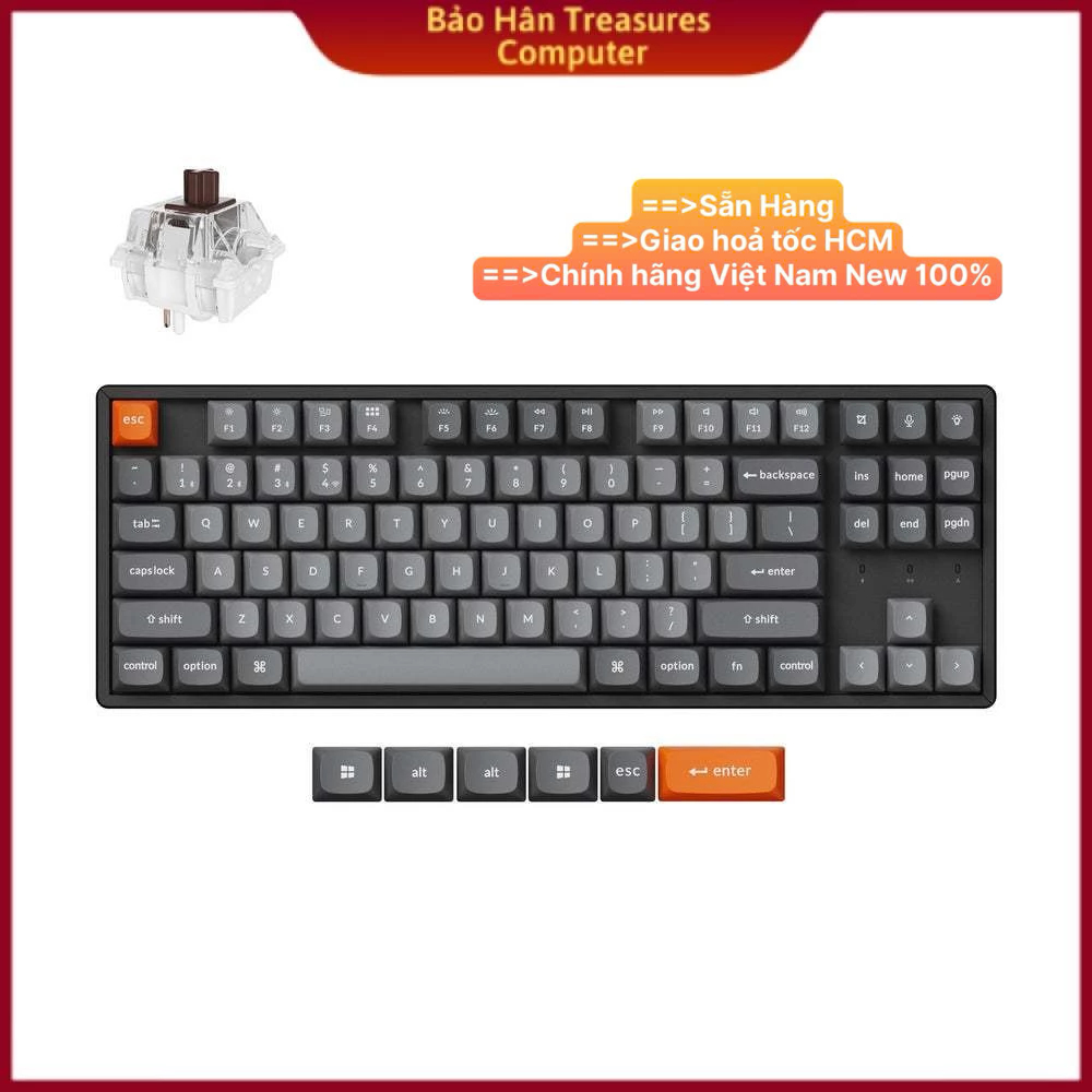 Bàn phím vi tính Keychron K8M-J3 K8 Max Swappable RGB Backlight Aluminum Brown Switch - Black - Hàng