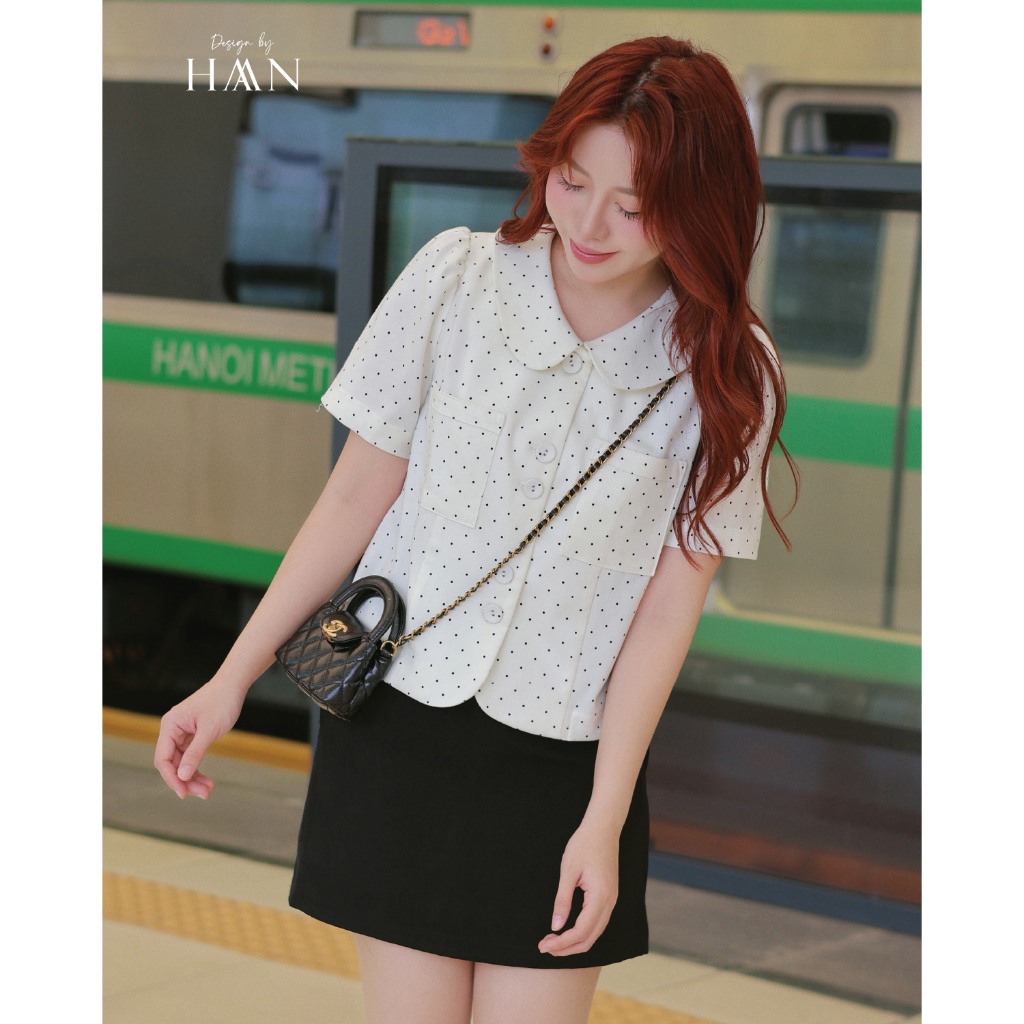 Áo Sơ Mi Nữ Chấm Bi Cổ Sen Dáng Lửng Kiểu Hàn Quốc Dịu Dàng HAAN Design - SM1203