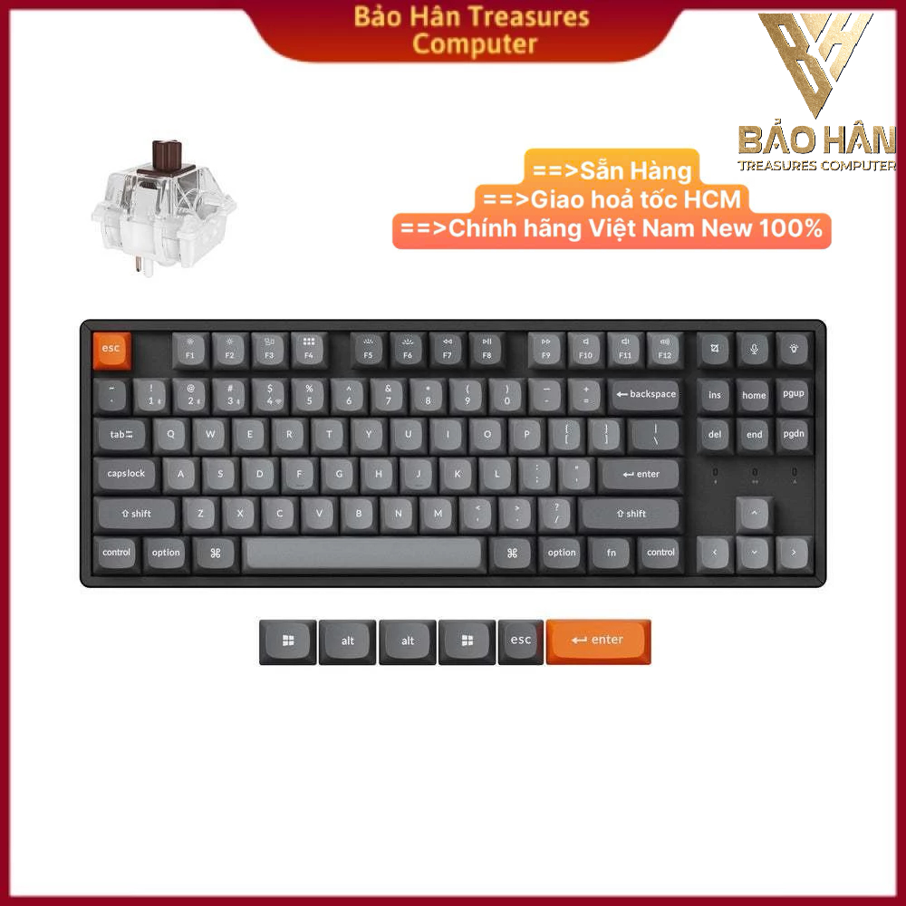 Bàn phím vi tính Keychron K8M-J3 K8 Max Khung Nhôm, Led RGB, Hỗ trợ Hotswaps (Keychron Super Brown S