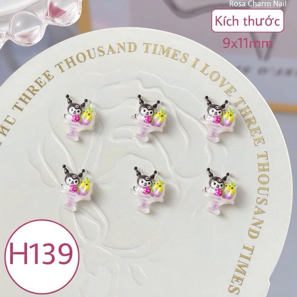 (H139)Set 5 charm nail ly kem kuromi hoạt hình trang trí móng tay kuromi cinnamoroll pacha charm làm