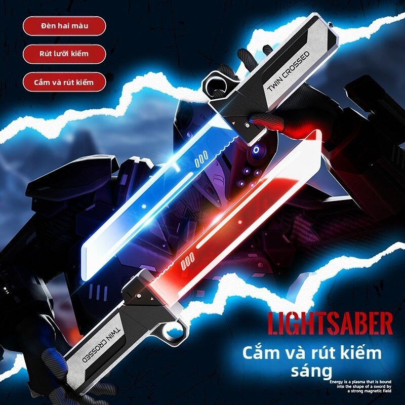 Kiếm Ánh Sáng Đồ Chơi Twin Crossed – Lightsaber Phát Sáng LED, Thu Gọn, Kết Nối Kiếm Đôi Cosplay