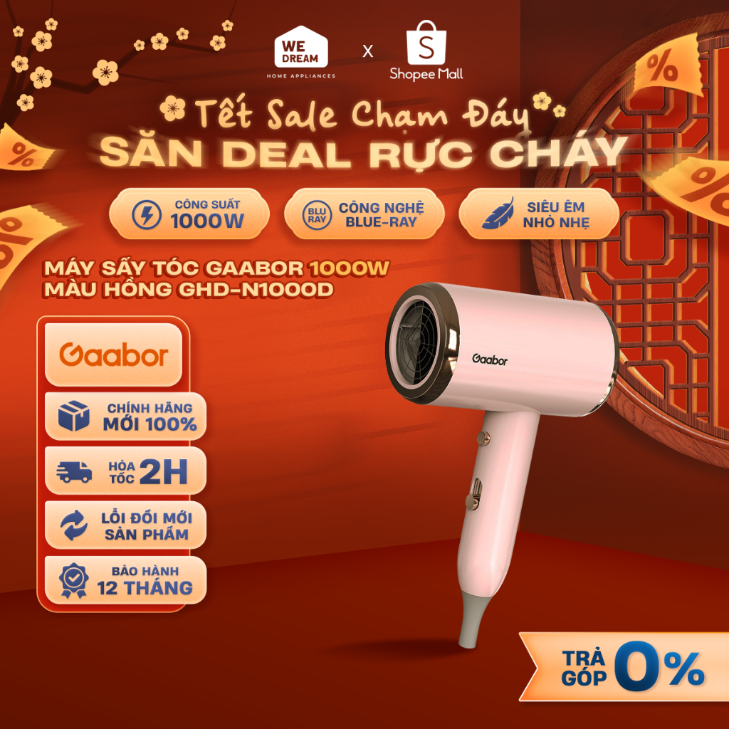 GHD-N1000D - Máy Sấy Tóc Gaabor GHD-N1000D 1000W Màu Hồng - Hàng Chính Hãng, Mới 100%