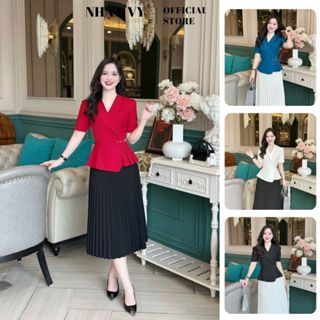  Áo peplum dự tiệc Nhật Vy xếp ly đính nút chất lụa phù hợp dạo phố cafe - D3210 