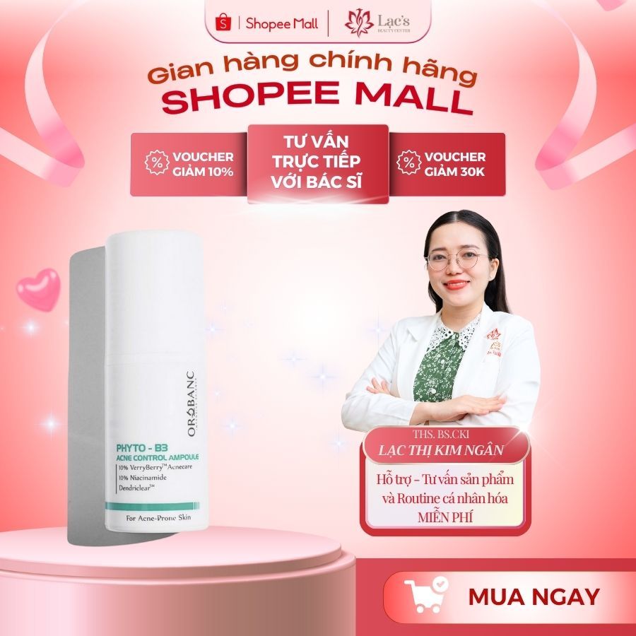 Serum trị mụn Orobanc Phyto B3 - Acne Control Ampoule 15mL
