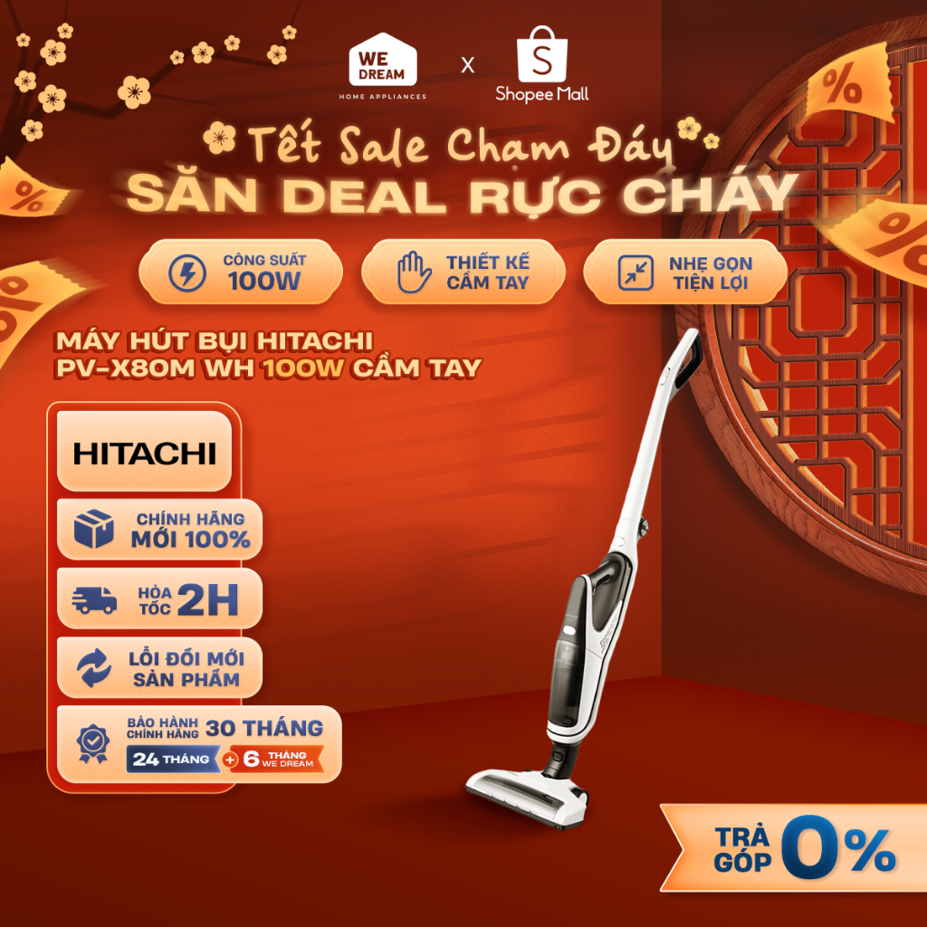 PV-X80M WH - Máy Hút Bụi Không Dây Hitachi 100W PV-X80M WH - Hàng Chính Hãng, Mới 100%