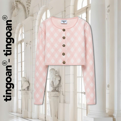 TINGOAN® -Set cardigan len xù crop kẻ trám hai dây hồng nhạt LOVE YOU BACK CDG/PK PHIÊN BẢN T6.2026