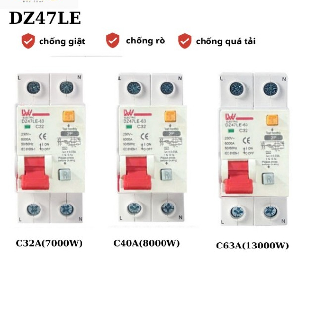 Aptomat chống rò - chống giật-chống chập LRW RCBO - DZ47LE-63 1P+N 30A, 40A, 63A