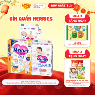  HCM   CỘNG MIẾNG  Tã bỉm Merries dán quần nội địa Nhật NB76+6 S70+6  M56+4  M52+6 L44+6 XL38+6 _Ichimall 