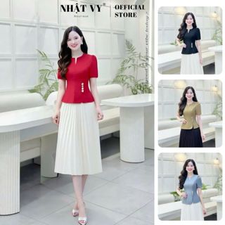  Áo công sở Nhật Vy  KHÔNG KÈM VÁY  cổ tròn đính cúc xẻ tà chất lụa phù hợp đi chơi - D3397 