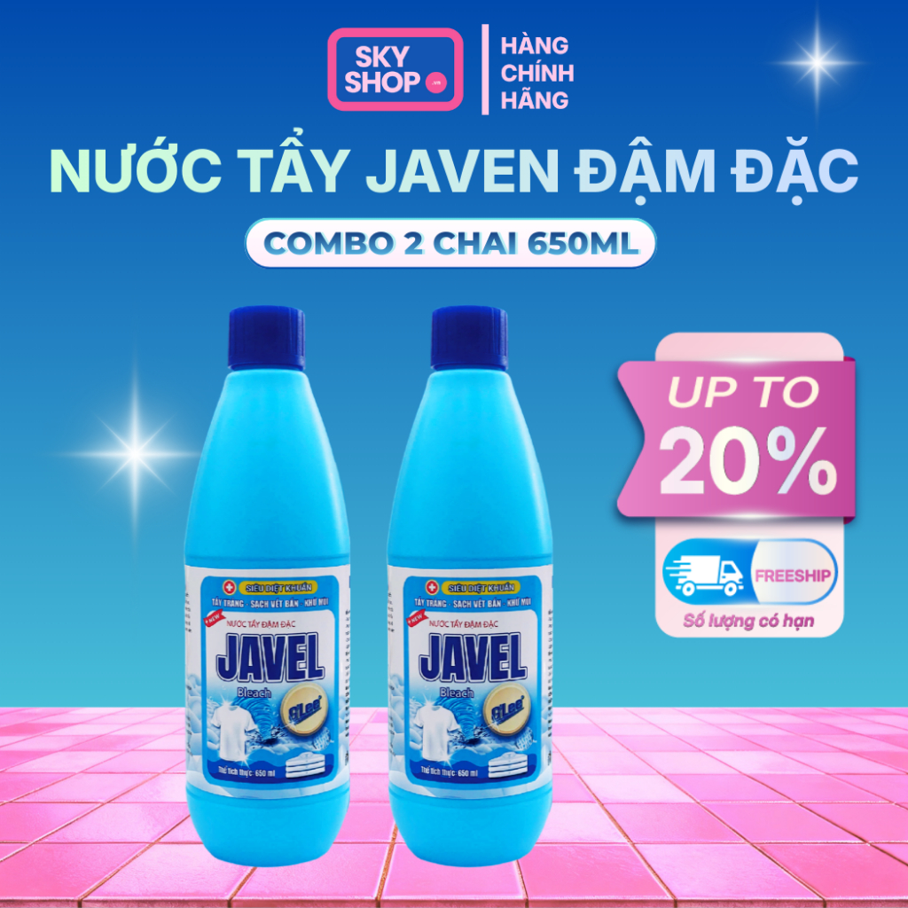 Combo 2 Nước Tẩy Quần Áo Đậm Đặc Javen GLee Tẩy Mọi Vết Bẩn và Diệt Khuẩn Hiệu Quả - Chai 650ml