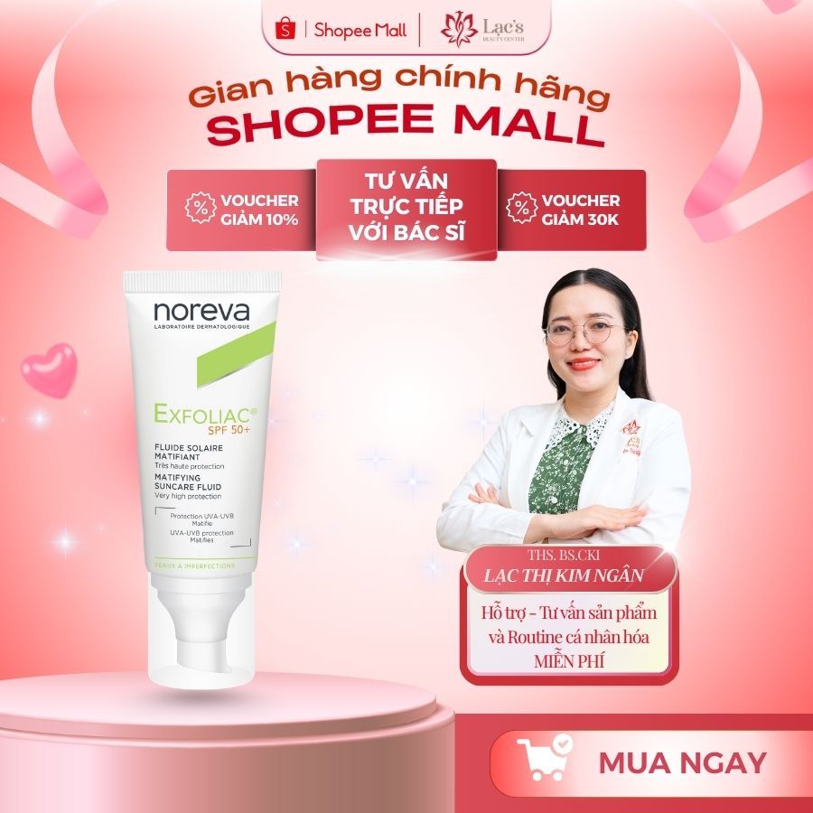 Kem chống nắng Noreva Exfoliac Matifying suncare fluid spf50 40mL