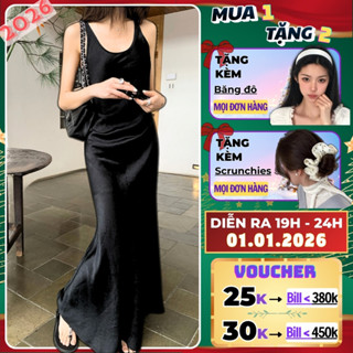   LỤA TÔ CHÂU  Đầm 2 dây lụa Thran.Studio Váy lụa đuôi cá dáng dài đi tiệc sang trọng Đầm lụa cao cấp nhún eo điểm nhấn 