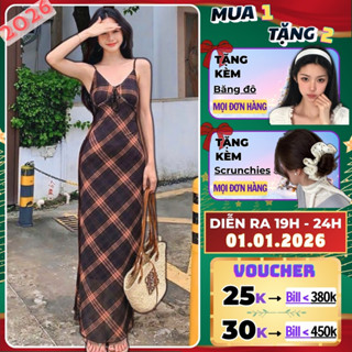  Đầm body 2 dây dáng dài Thran.Studio Đầm biển dáng maxi kẻ caro ôm body quyến rũ 2 lớp vải Váy đi chơi đi tiệc dạo phố 