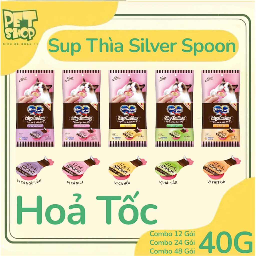 [SUP SILVER SPOON] COMBO 12 & 24 & 48 GÓI SUP THÌA SILVER SPOON CHO MÈO GÓI 40G - NHẬT BẢN -