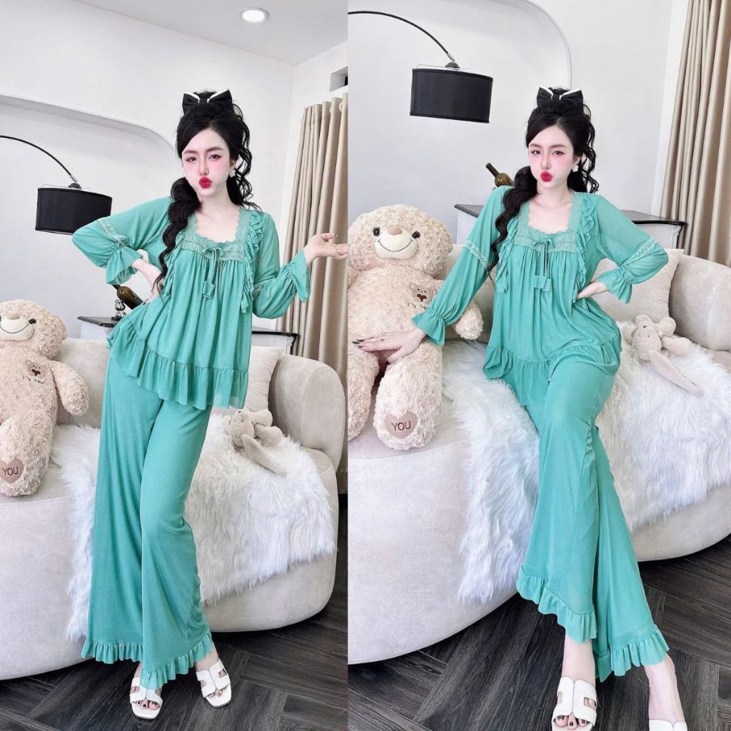 Đồ Ngủ Nữ Tiểu Thư Quần Dài, Đồ Ngủ Bigsize Lưới Thun 2 Lớp Mềm Mịn 70kg | BigBuy360 - bigbuy360.vn