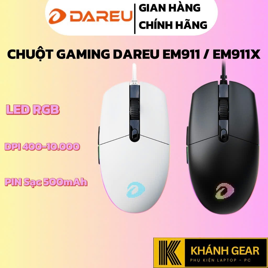 Chuột chơi game Dareu EM911X / EM911 RGB LED (DareU BRAVO sensor: 10.000 DPI, Lightweight: 72g)