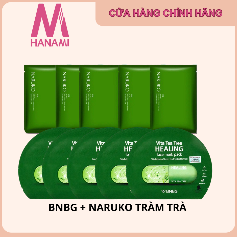 COMBO MIX 10 Miếng mặt nạ Naruko Tràm Trà và BNBG Tràm Trà Làm dịu da mụn