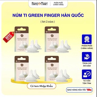  Núm ti bình sữa Green Finger BebeGrow Hàn quốc núm ty 2 van thoát khí vừa cổ bình 5cm 