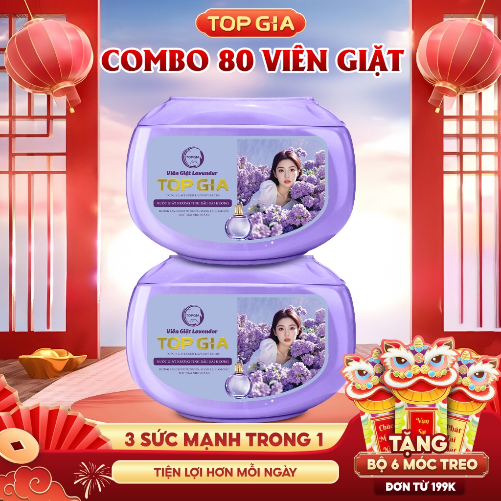  Combo 80 viên giặt xả TopGia quần áo thơm lâu hương hoa hồng và lavender giặt sạch tiết kiệm 