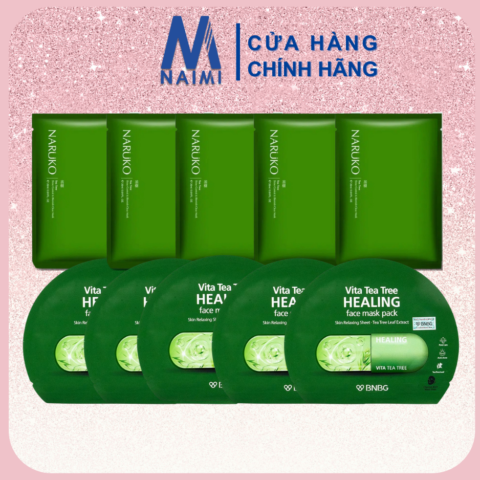 COMBO MIX 5 Miếng mặt nạ Naruko Tràm Trà và BNBG Tràm Trà dành cho da mụn