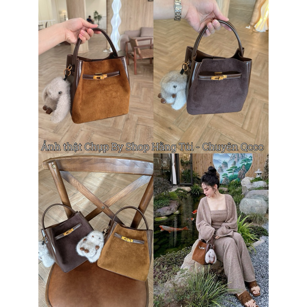 [ CHARM THỎ ] Túi Rọ Khuy cài size 21cm Tặng kèm Charm Bông  kèm Túi mini bên trong MS8051