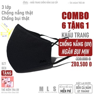  Khẩu trang vải chống nắng 3 lớp Mũi chống Tia UV chống Bụi Mịn màu Đen giặt lại được Azumikichi BZ7 