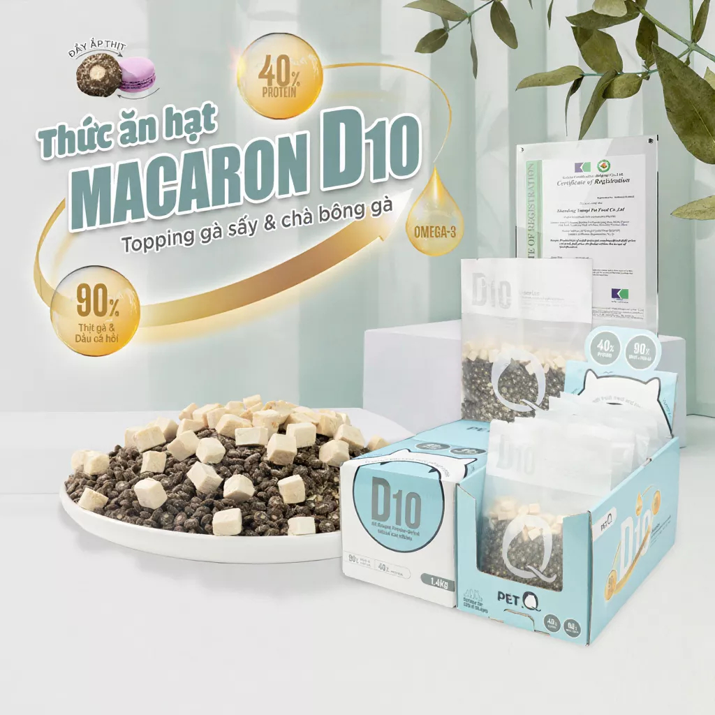 Hạt cho mèo PetQ, Hạt Macaron D10 PetQ, Hạt Macaron D5 Pet Q không độn ngũ cốc