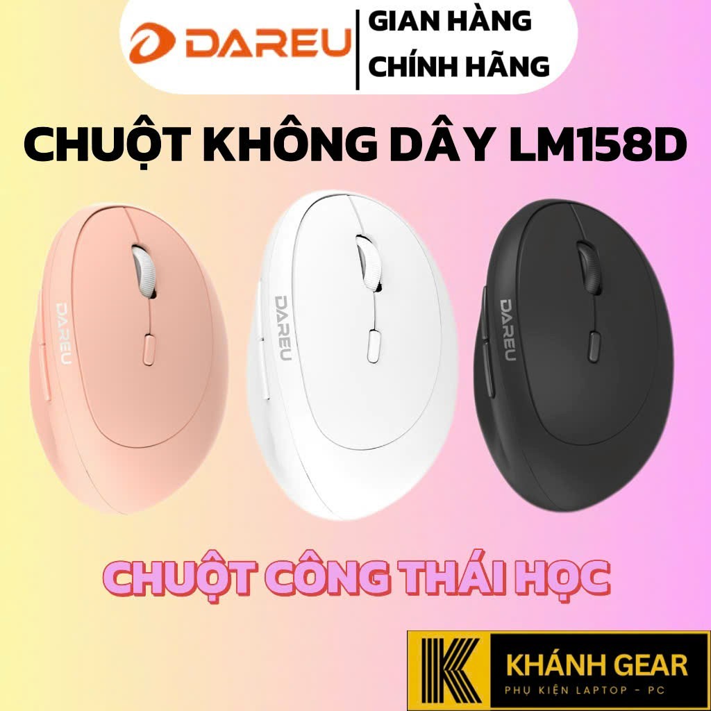 CHUỘT CÔNG THÁI HỌC KHÔNG DÂY  DAREU LM158D ĐEN / TRẮNG / HỒNG / XANH