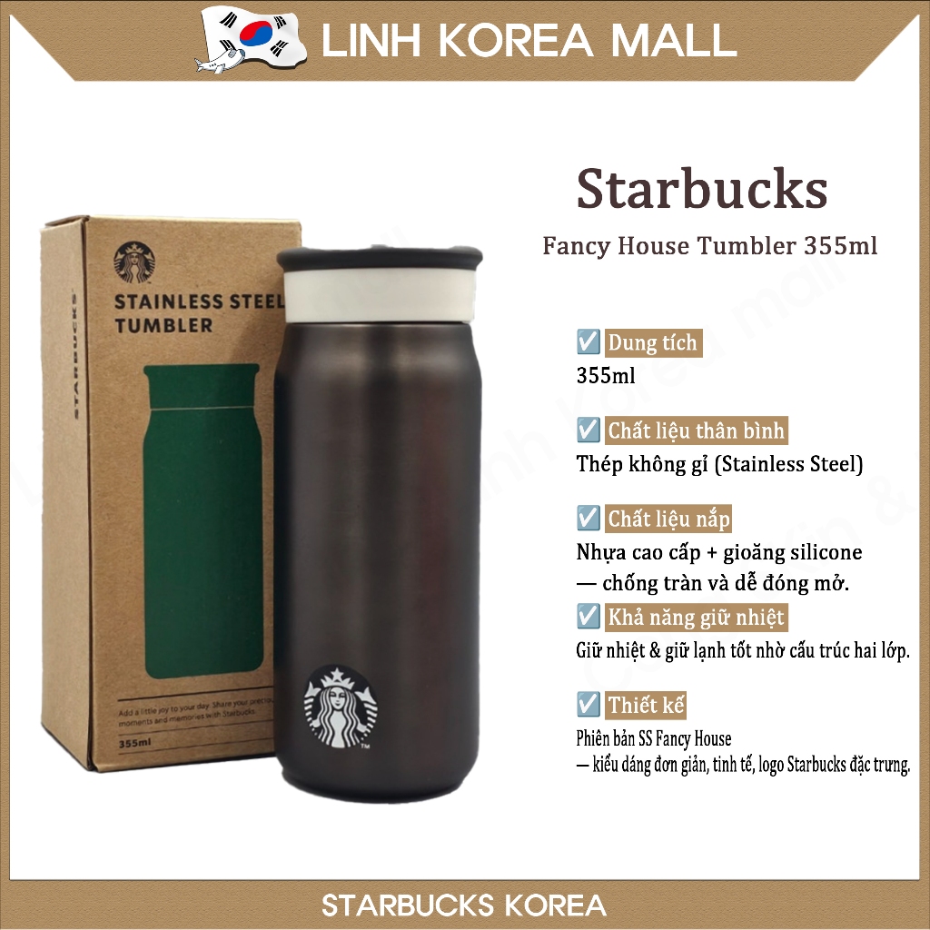 [Starbucks Hàn Quốc] Bình Giữ Nhiệt Starbucks SS Fancy House Tumbler 355ml