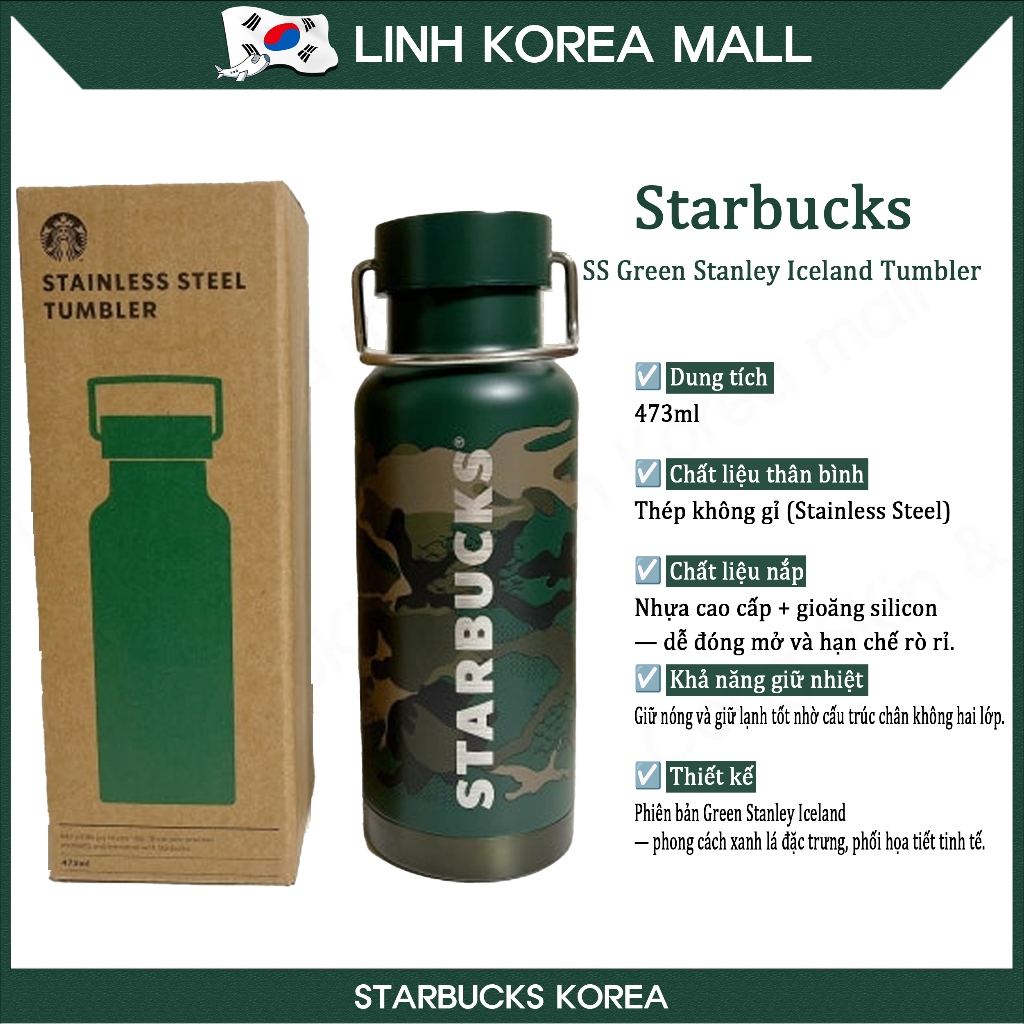 [Starbucks Hàn Quốc] Bình Giữ Nhiệt Starbucks SS Green Walker Tumbler 473ml