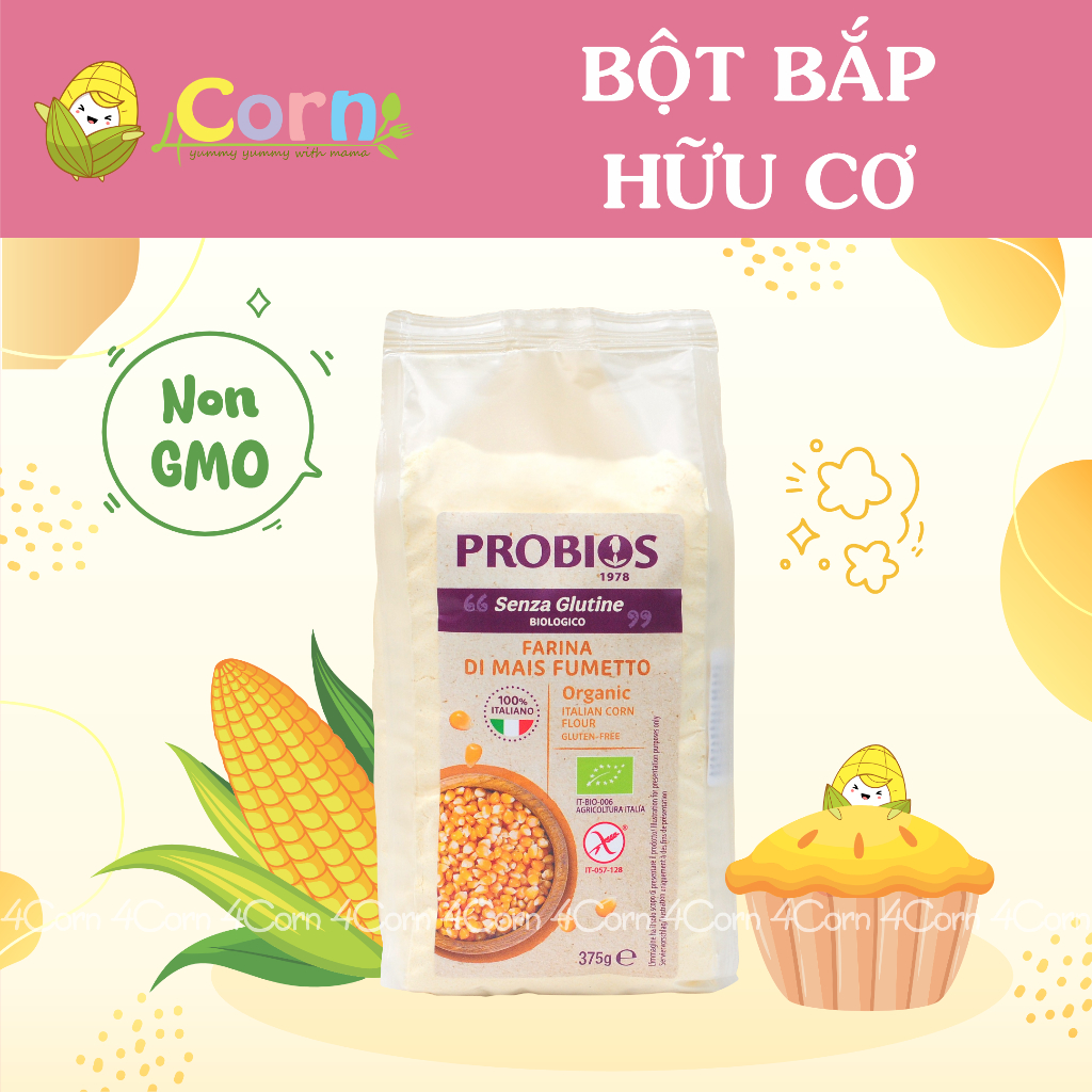 Bột bắp hạt mịn hữu cơ (bột ngô) Probios - Cho bé 6m+