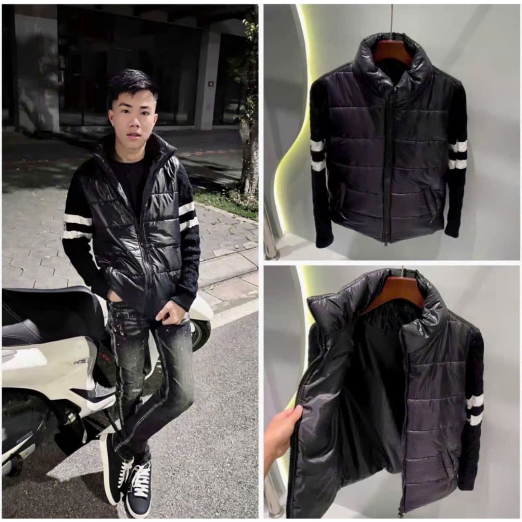 Áo khoác phao nam nữ Mon Mon phối trắng 2 siêu xịn xò tay len dầy dặn ấm áp