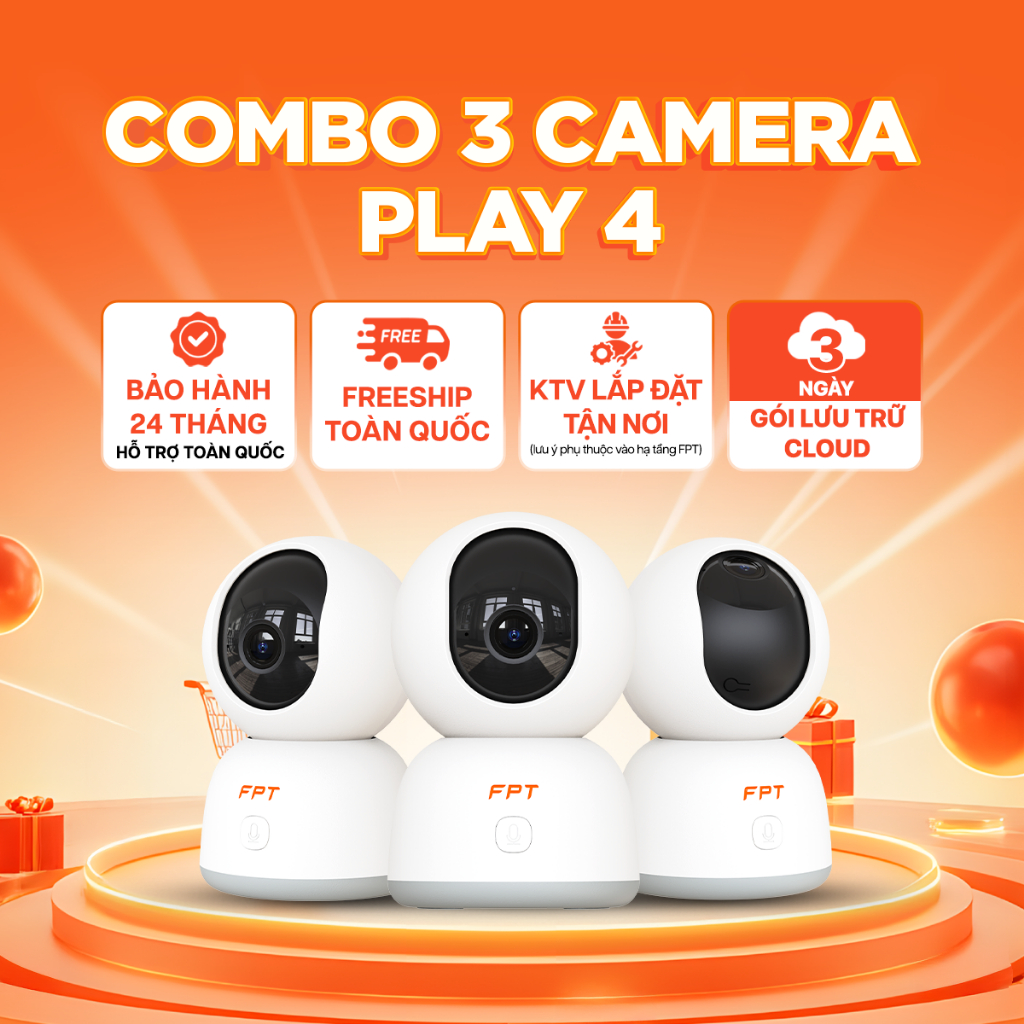 [DEAL ĐỘC QUYỀN -  GIẢM ĐẾN 50%] Combo 3 Cloud Camera trong nhà Play 3 và 4  - Chính hãng FPT - Công
