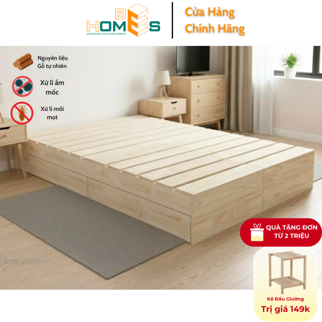 Giường pallet gỗ thông Behomes đã được xử lí ẩm mốc mối mọi  Gỗ mới - Hở nan 3-4cm - Hàng Không Sơn  