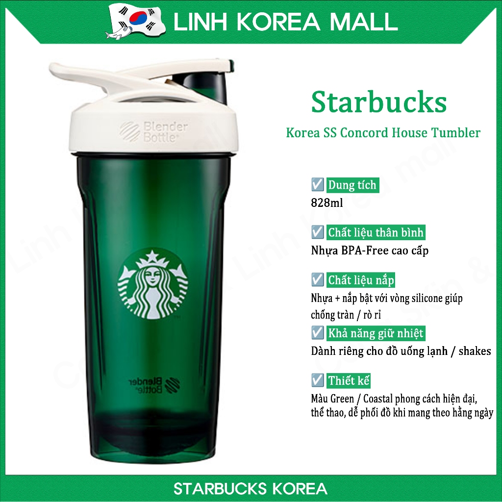 [Starbucks Hàn Quốc] Bình Nước Starbucks SS Blender Bottle Green Tumbler 828ml