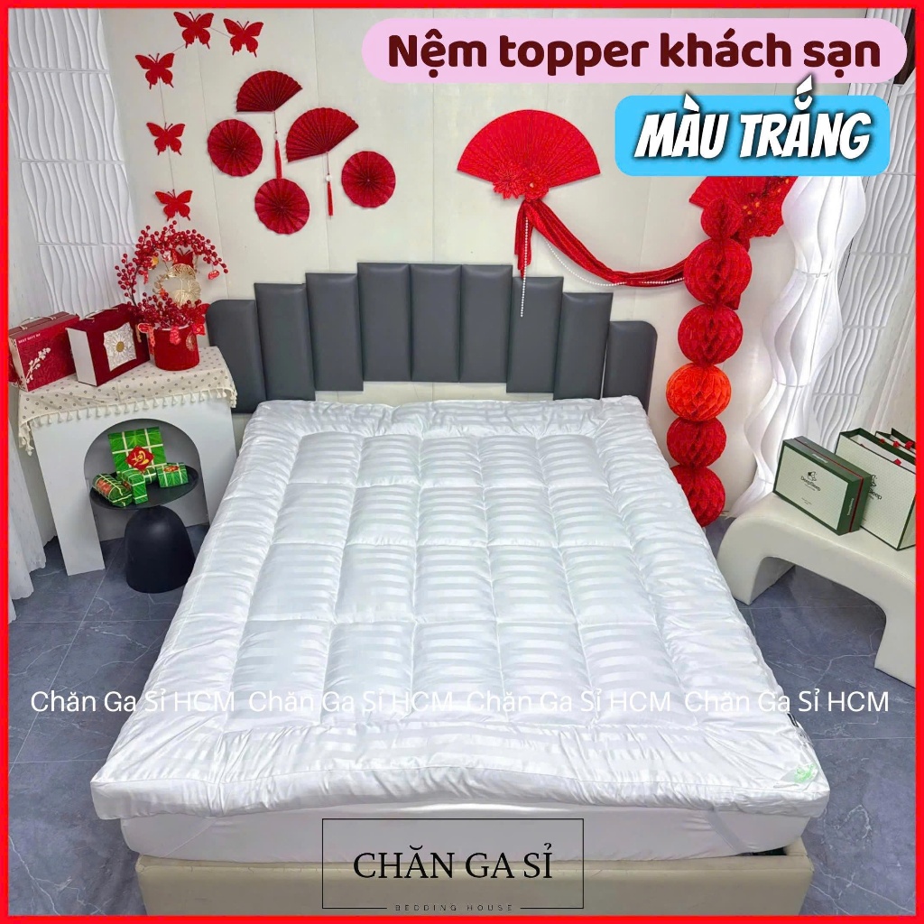 🕎TOPPER KHÁCH SẠN🕎 Nệm Topper Dày 9cm Cao Cấp Vải Cotton 3F Sang Trọng, Nằm Êm Ái_Chăn Ga Sỉ
