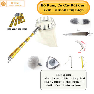  Sào Hái Trái Cây Trên Cao Loại Từ 3 - 7M Gồm 9 món: Sào Inox Vợt Quả Cưa Liềm Cắt Cành Móc Đa Năng Chổi Lau Trần 