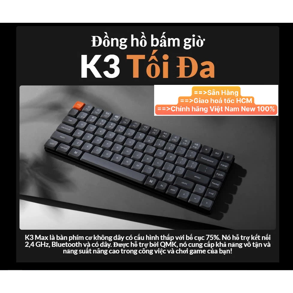 Bàn phím vi tính Keychron K3M/ K3 Max Gateron Backlight Keyboard - Hàng Chính Hãng