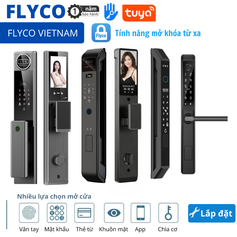   Lắp toàn quốc   Bản cải tiến 2025  Khóa Thông Minh Vân Tay Điện Tử Flyco Khoá Cửa Gỗ Xingfa Thép Vân Gỗ,Composite 